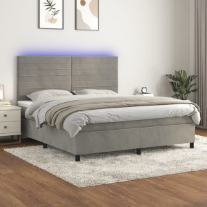 vidaXL Boxspring met matras en LED fluweel lichtgrijs 160x200 cm