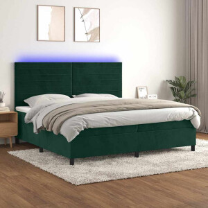 vidaXL Boxspring met matras en LED fluweel donkergroen 200x200 cm
