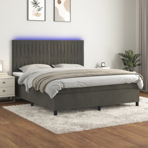 vidaXL Boxspring met matras en LED fluweel donkergrijs 180x200 cm