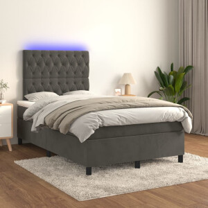 vidaXL Boxspring met matras en LED fluweel donkergrijs 120x200 cm