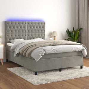 vidaXL Boxspring met matras en LED fluweel lichtgrijs 140x200 cm