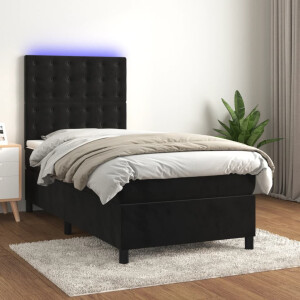 vidaXL Boxspring met matras en LED fluweel zwart 100x200 cm