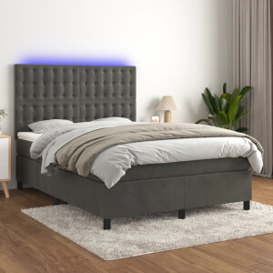 vidaXL Boxspring met matras en LED fluweel donkergrijs 140x200 cm