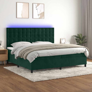 vidaXL Boxspring met matras en LED fluweel donkergroen 200x200 cm