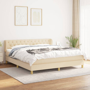 vidaXL Boxspring met matras stof crèmekleurig 160x200 cm
