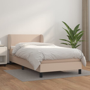 vidaXL Boxspring met matras kunstleer cappuccinokleurig 100x200 cm