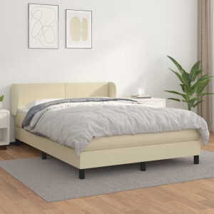 vidaXL Boxspring met matras kunstleer crèmekleurig 140x190 cm