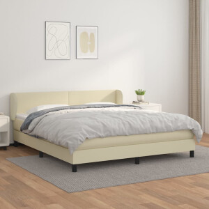 vidaXL Boxspring met matras kunstleer crèmekleurig 180x200 cm