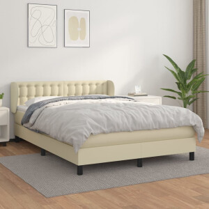 vidaXL Boxspring met matras kunstleer crèmekleurig 140x190 cm