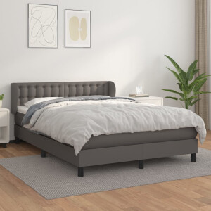 vidaXL Boxspring met matras kunstleer grijs 140x190 cm