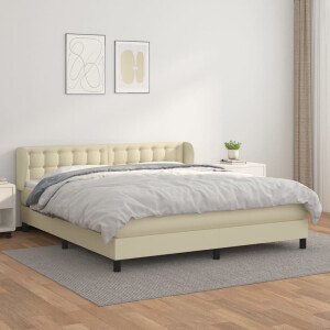 vidaXL Boxspring met matras kunstleer crèmekleurig 180x200 cm