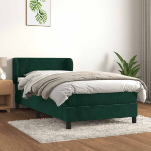 vidaXL Boxspring met matras fluweel donkergroen 90x190 cm