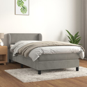 vidaXL Boxspring met matras fluweel lichtgrijs 100x200 cm