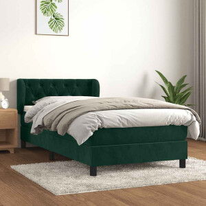 vidaXL Boxspring met matras fluweel donkergroen 90x190 cm