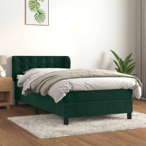 vidaXL Boxspring met matras fluweel donkergroen 90x190 cm