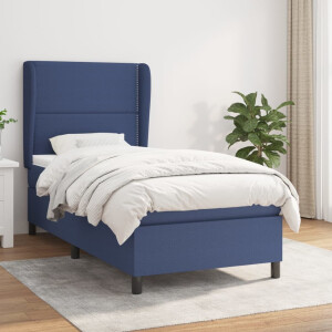 vidaXL Boxspring met matras stof blauw 90x200 cm