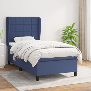 vidaXL Boxspring met matras stof blauw 90x200 cm