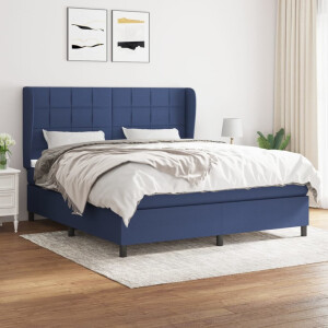vidaXL Boxspring met matras stof blauw 160x200 cm