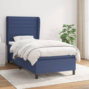 vidaXL Boxspring met matras stof blauw 90x200 cm