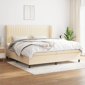 vidaXL Boxspring met matras stof crèmekleurig 200x200 cm