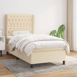 vidaXL Boxspring met matras stof crèmekleurig 90x200 cm