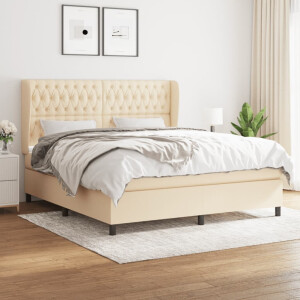 vidaXL Boxspring met matras stof crèmekleurig 180x200 cm