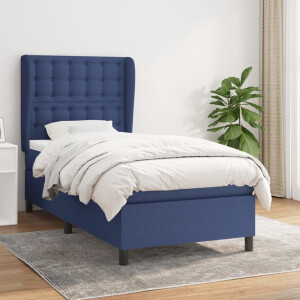vidaXL Boxspring met matras stof blauw 90x200 cm