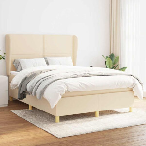 vidaXL Boxspring met matras stof crèmekleurig 140x190 cm