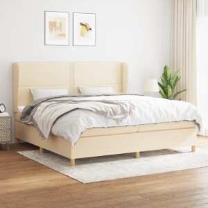 vidaXL Boxspring met matras stof crèmekleurig 200x200 cm