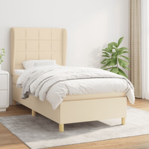 vidaXL Boxspring met matras stof crèmekleurig 90x200 cm