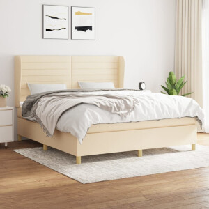vidaXL Boxspring met matras stof crèmekleurig 180x200 cm