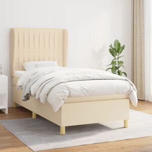 vidaXL Boxspring met matras stof crèmekleurig 90x200 cm