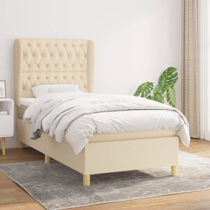 vidaXL Boxspring met matras stof crèmekleurig 90x200 cm
