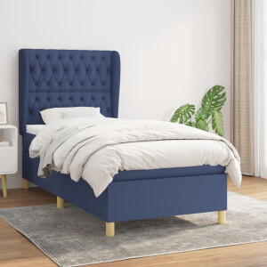 vidaXL Boxspring met matras stof blauw 90x200 cm