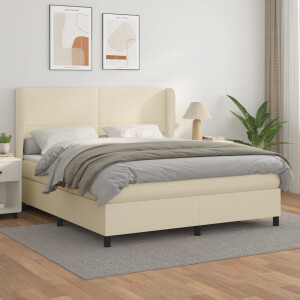 vidaXL Boxspring met matras kunstleer crèmekleurig 180x200 cm