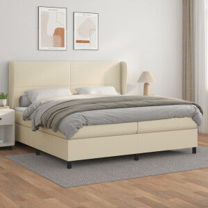 vidaXL Boxspring met matras kunstleer crèmekleurig 200x200 cm