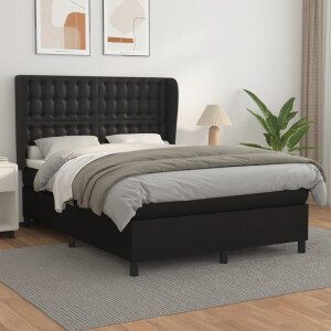 vidaXL Boxspring met matras kunstleer zwart 140x190 cm
