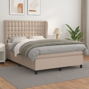 vidaXL Boxspring met matras kunstleer cappuccinokleurig 140x200 cm