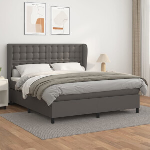 vidaXL Boxspring met matras kunstleer grijs 160x200 cm