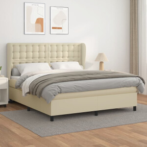vidaXL Boxspring met matras kunstleer crèmekleurig 180x200 cm