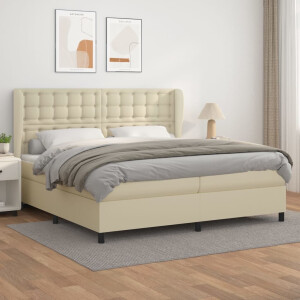 vidaXL Boxspring met matras kunstleer crèmekleurig 200x200 cm