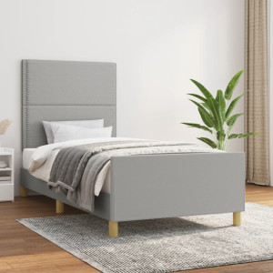 vidaXL Bedframe met hoofdbord stof lichtgrijs 90x190 cm