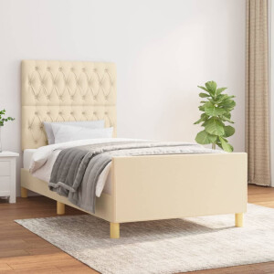 vidaXL Bedframe zonder matras 100x200 cm stof crèmekleurig
