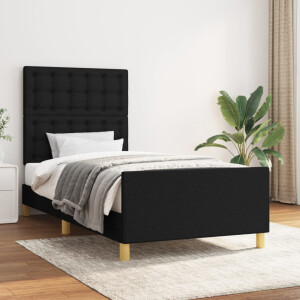 vidaXL Bedframe met hoofdeinde stof zwart 90x190 cm