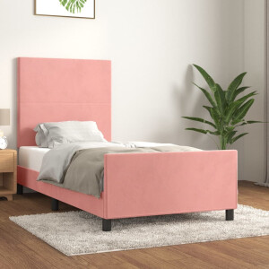 vidaXL Bedframe met hoofdeinde fluweel roze 90x190 cm
