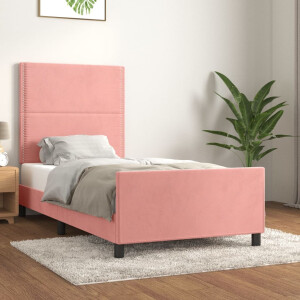 vidaXL Bedframe met hoofdeinde fluweel roze 90x190 cm
