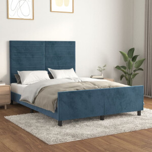 vidaXL Bedframe zonder matras 140x190 cm fluweel donkerblauw