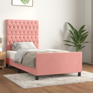 vidaXL Bedframe met hoofdeinde fluweel roze 90x190 cm