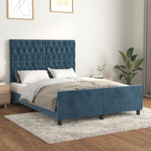 vidaXL Bedframe zonder matras 140x190 cm fluweel donkerblauw
