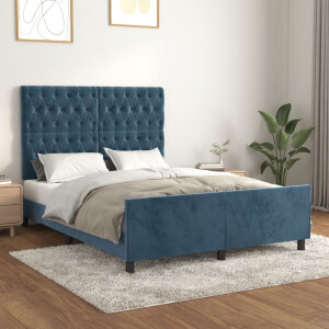 vidaXL Bedframe zonder matras 140x200 cm fluweel donkerblauw